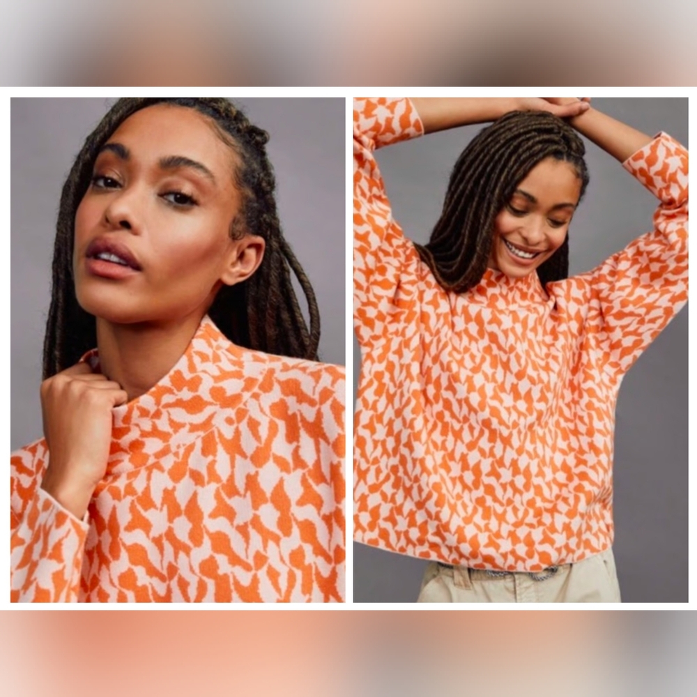 Maeve S Orange Peach Long Sleeve Mock Turtle Sweater